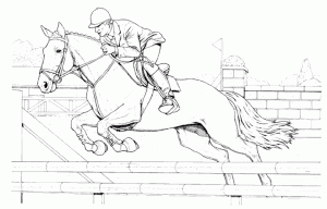 Coloring page horse to color for kids : Horse jumping