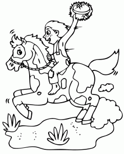 Coloring page horse to color for kids : little cowboy & horse