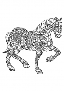 Coloring page horse free to color for children : trotting horse