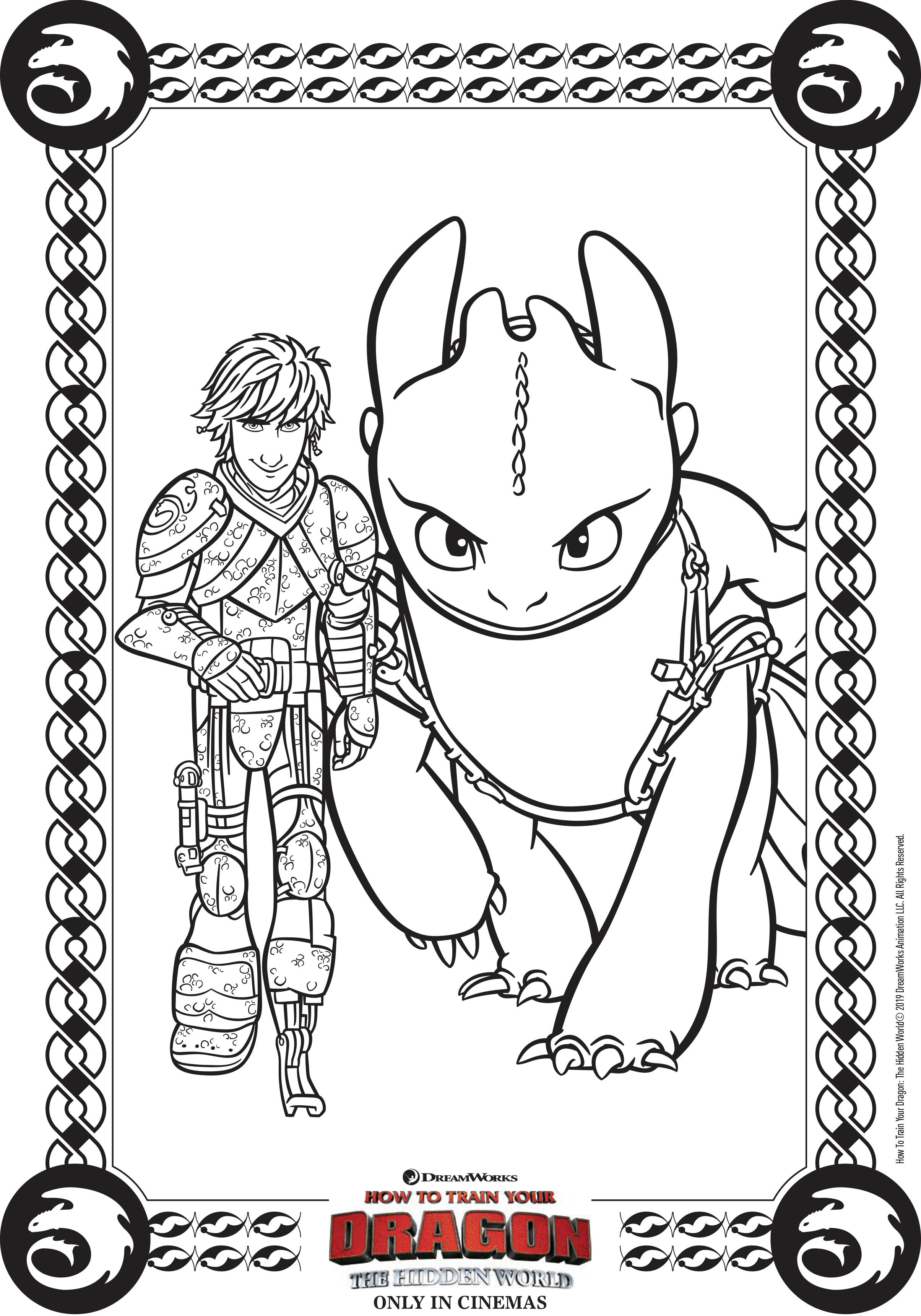 Hiccup and Toothless - How to Train Your Dragon 3 Kids Coloring Pages