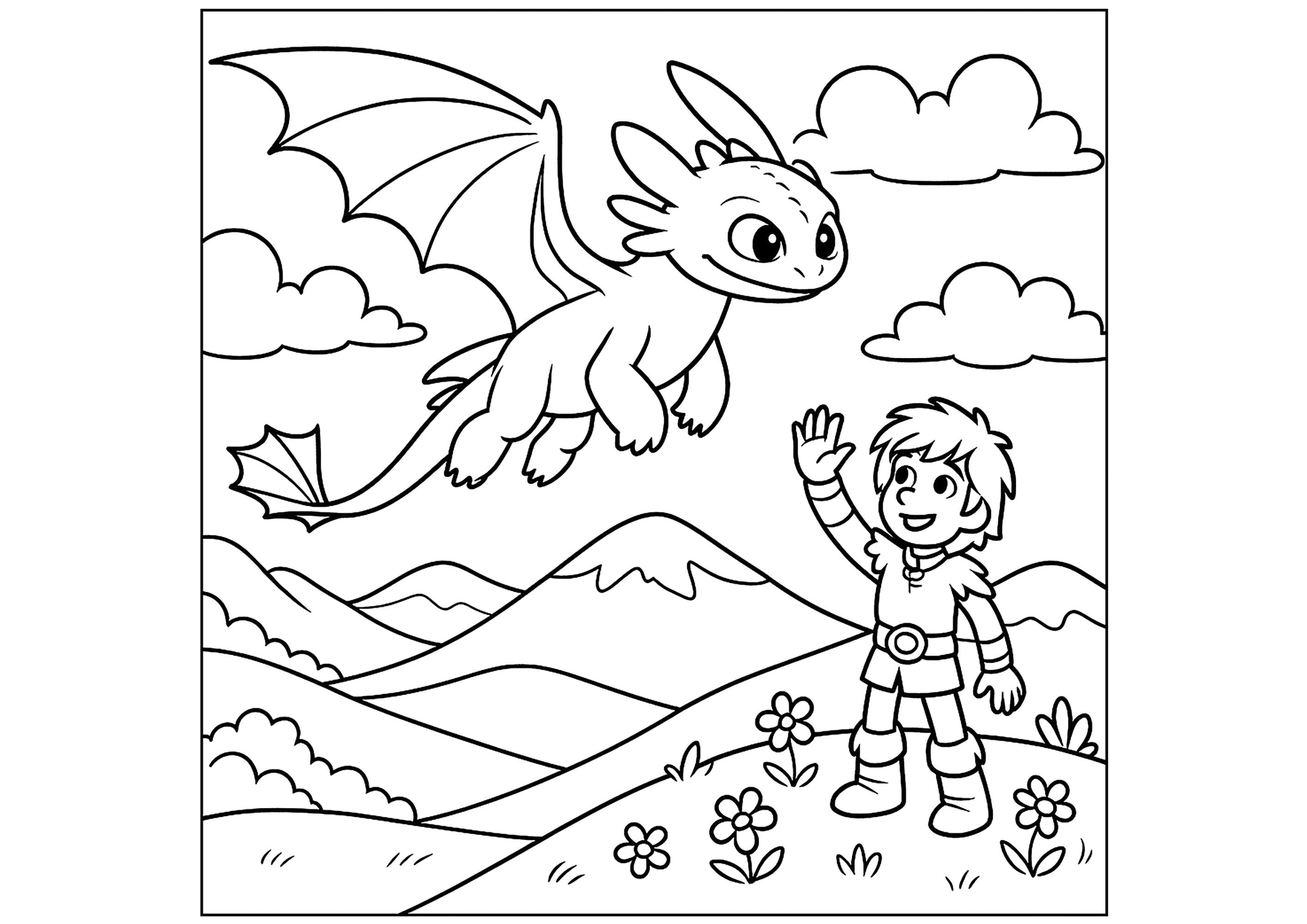 Enchanted encounter (Printable How to Train Your Dragon Coloring Page for Kids)