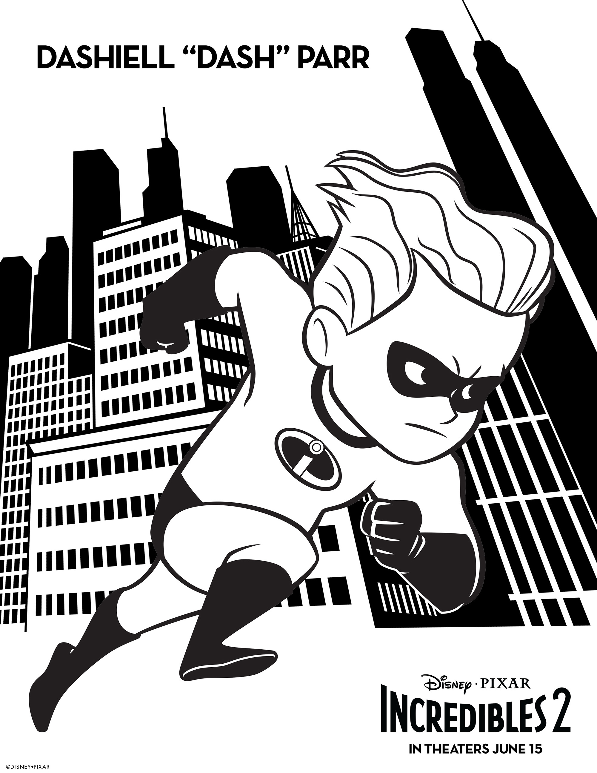 Free Incredibles 2 coloring page to print and color, for kids : Dashell 'Dash' Parr