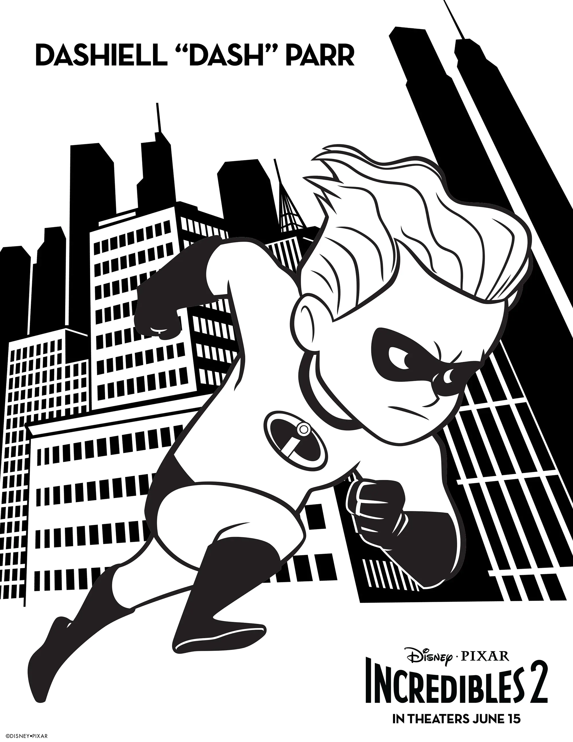 Incredibles 2 : Dashell "Dash" Parr (Printable The Incredibles 2 Coloring Page for Kids)
