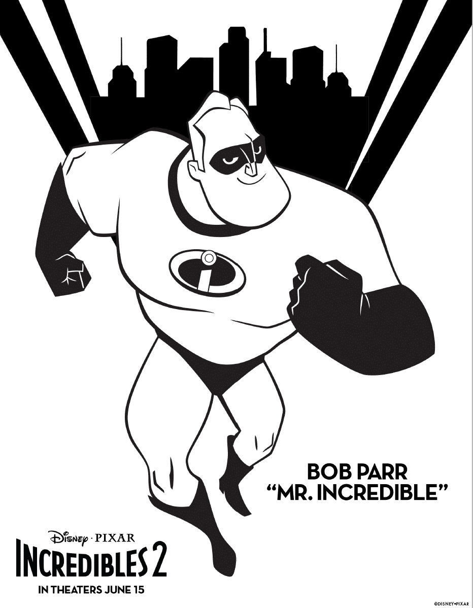 Free Incredibles 2 coloring page to print and color : Bob Parr 'Mr. Incredible'