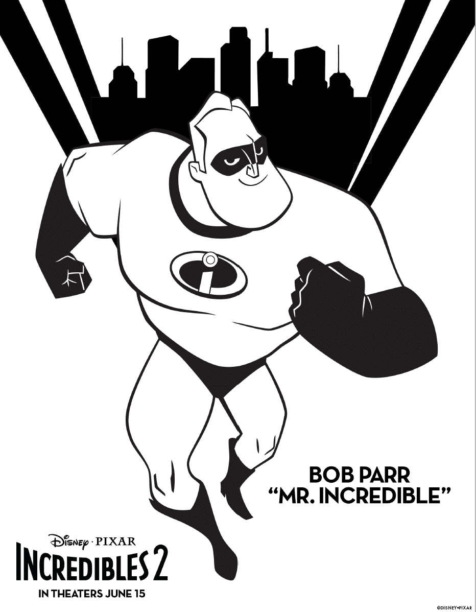 Incredibles 2 : Bob Parr "Mr. Incredible" (Printable The Incredibles 2 Coloring Page for Kids)