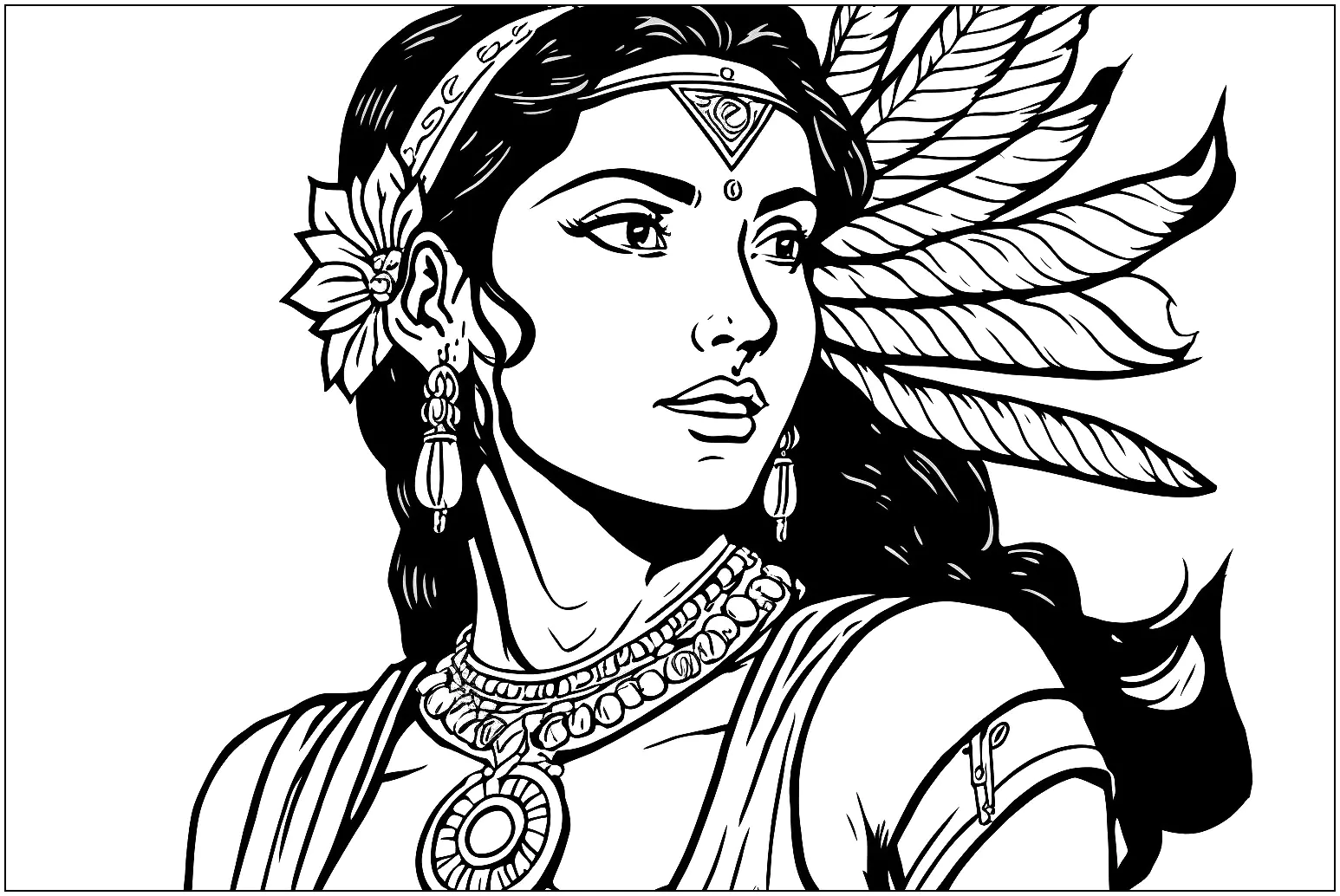 Majestic Indian (Printable Coloring Page for Kids)