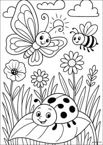 Spring stroll in the garden (Insects Coloring Page)