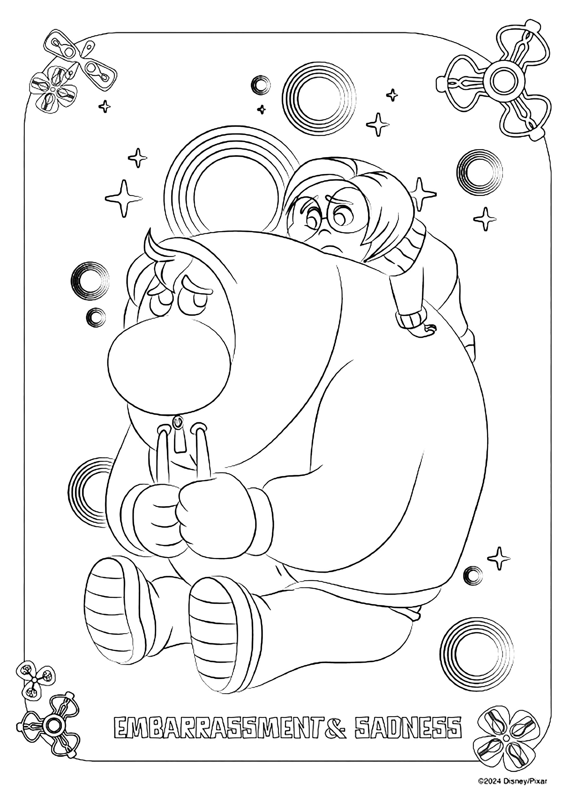 Inside Out 2 Coloring Page : Embarrassment and Sadness Printable Inside Out 2 Coloring Page for Kids : Embarrassment and Sadness