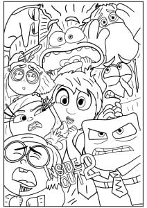 Riley and all her emotions (Inside Out 2 Coloring Page)