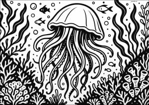 Medusa with thick lines (Jellyfish Coloring Page)