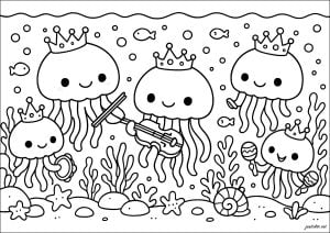 Musician jellyfish (Coloring Page)
