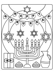 Printable Judaism Coloring Page for Kids : Happy Hanukkah