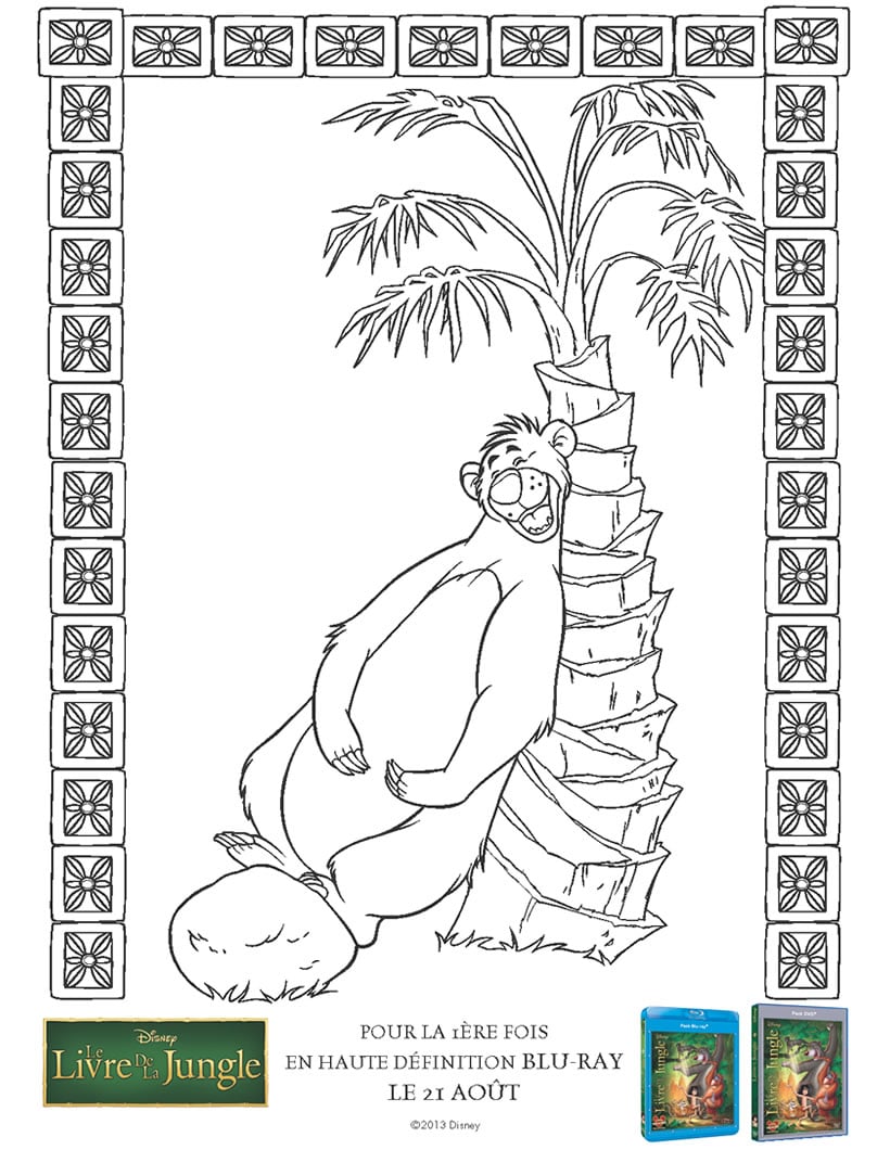 Coloring for the DVD release of The Jungle Book, with Baloo against a tree