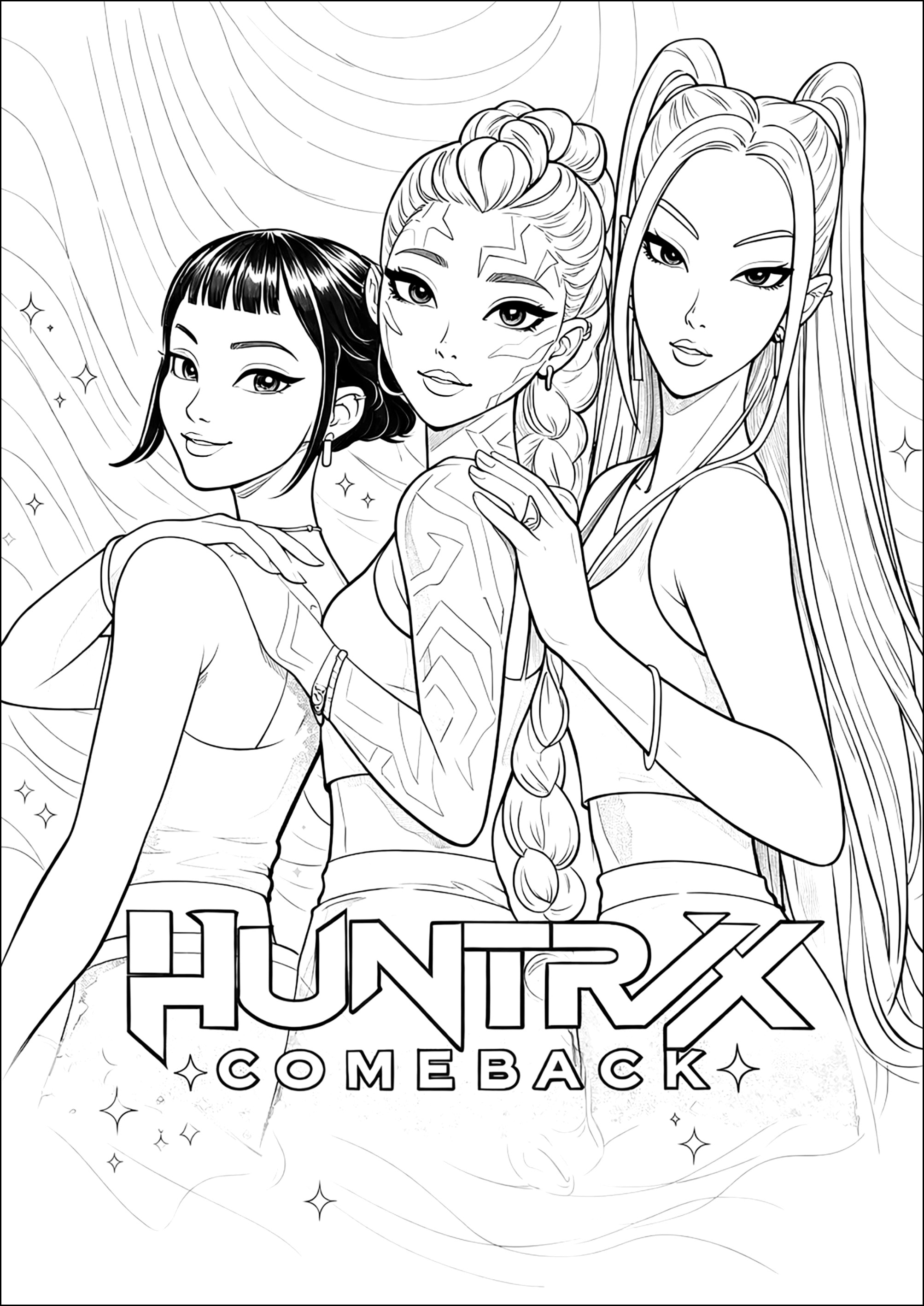 Huntrx Comeback (Printable K-Pop Demon Hunters Coloring Page for Kids)