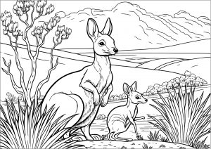 Two Kangaroos to color