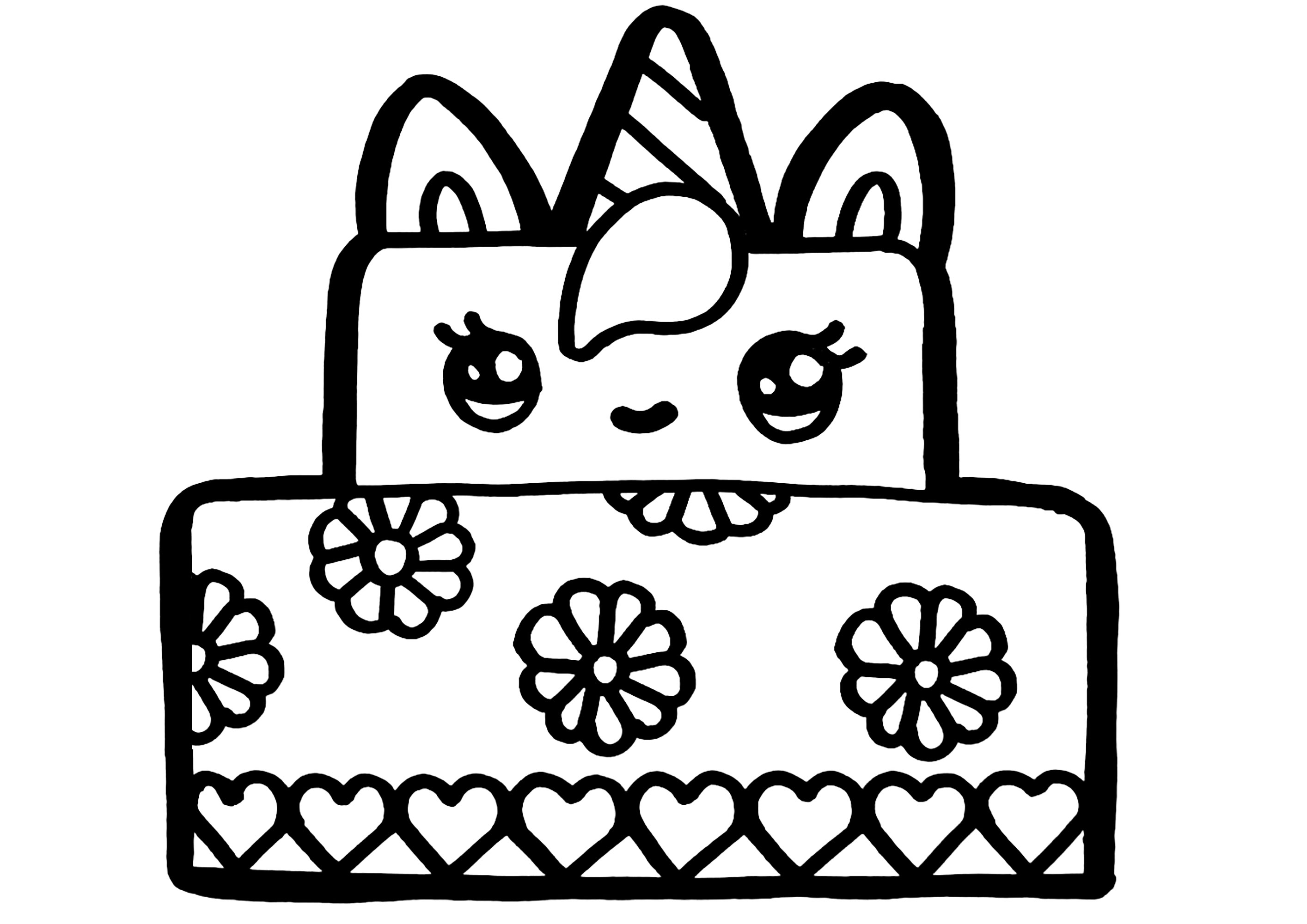 Pretty unicorn cake. Color these pretty hearts and flowers on the cake