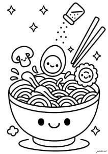 Noodle bowl / Ramen (Kawaii Coloring Page)