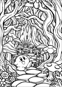 A new adventure in an enchanted forest (Kirby Coloring Page)