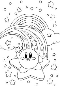 Printable Coloring Page for Kids : Kirby in the starry sky