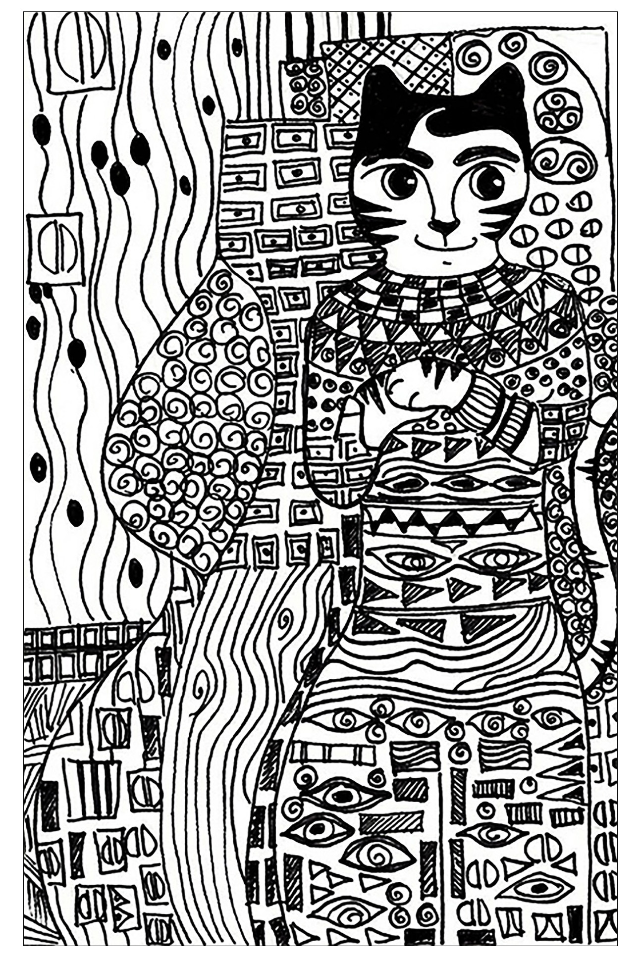 Klimt coloring page to print and color for free