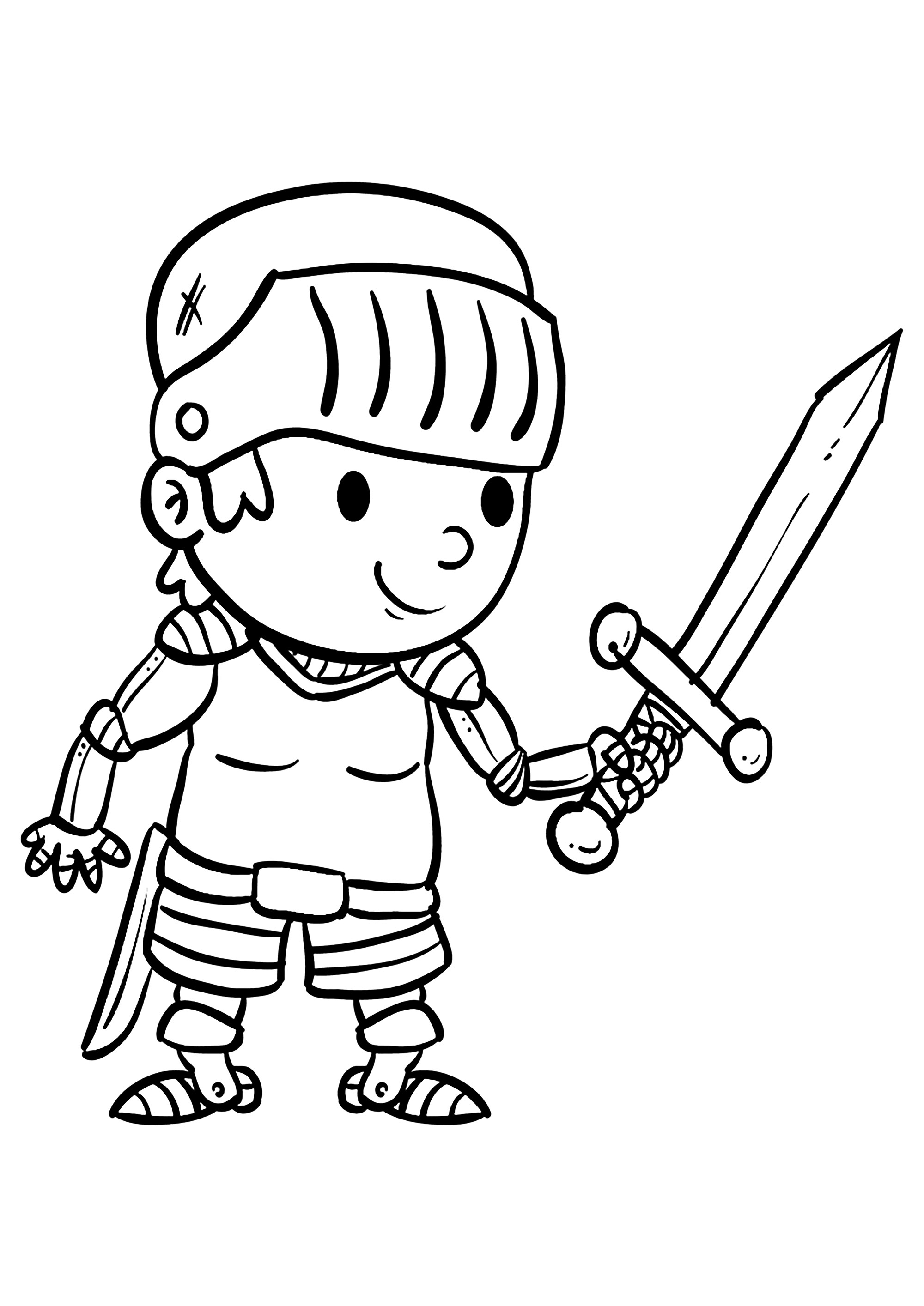 Knight, Castle and Dragon Coloring Page : Little knight and his sword Printable Knight, Castle and Dragon Coloring Page for Kids : Little knight and his sword