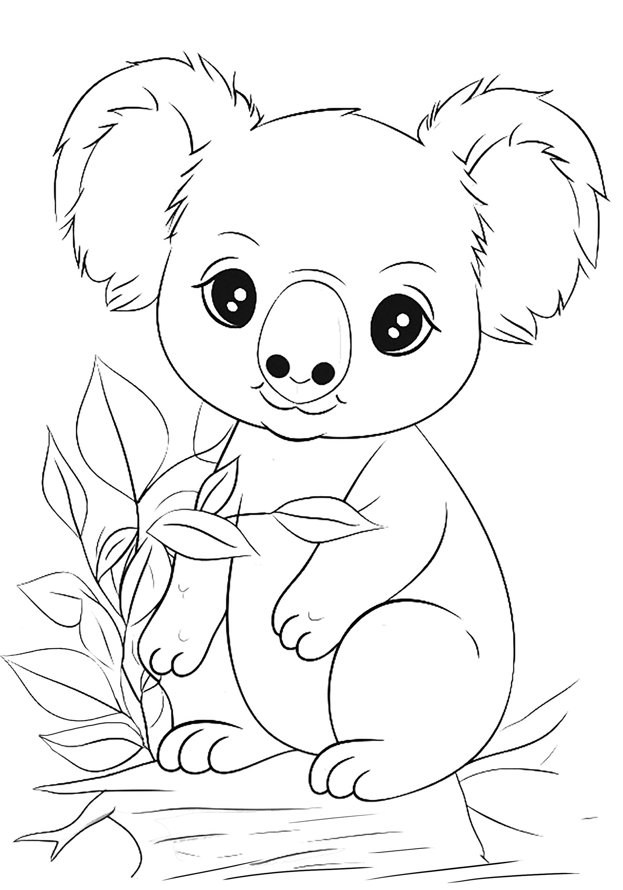 Koala coloring page with bamboo leaves