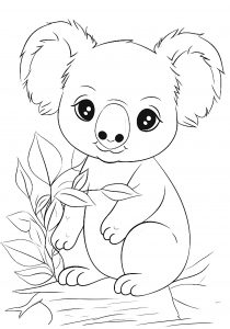 Koala coloring page with bamboo leaves