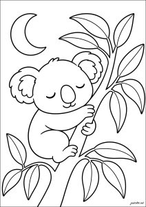 Sleepy koala under the moon
