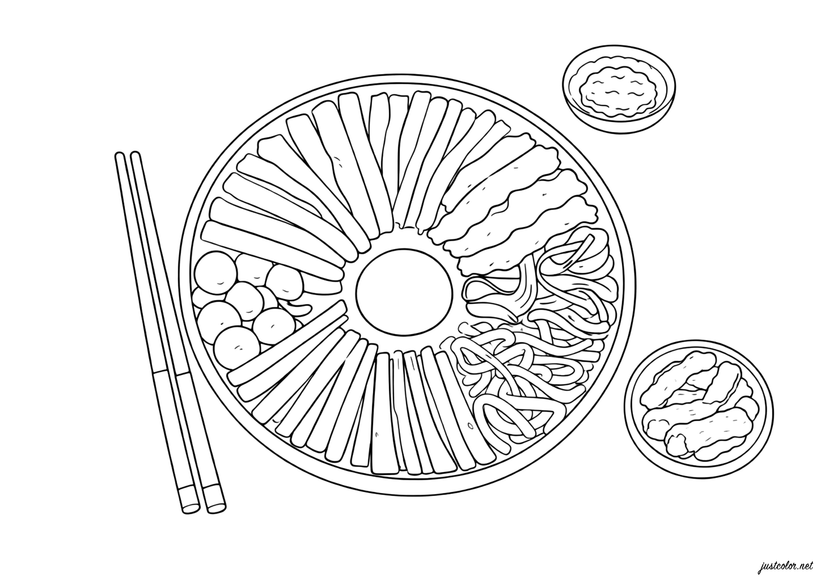 Gourmet Bibimbap (Printable Korean food culture Coloring Page for Kids)