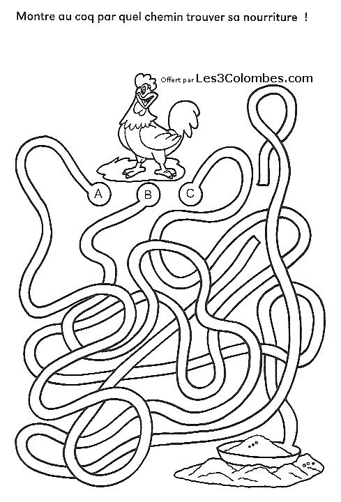 Free Labyrinths coloring page to print and color, for kids : Hen