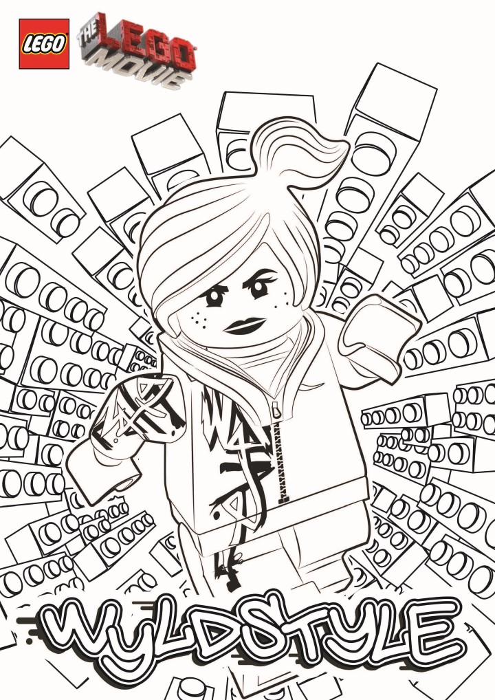 Wyldstyle coloring pages, surrounded by bricks