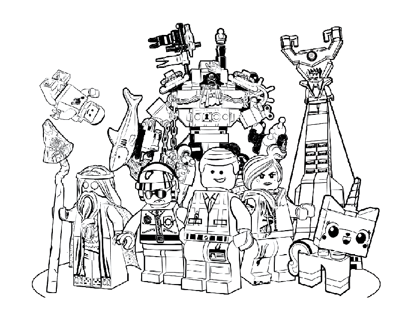 L'équipe Lego au complet : Emmet, Benny, Unikitty, Lord business, Wildstyle...