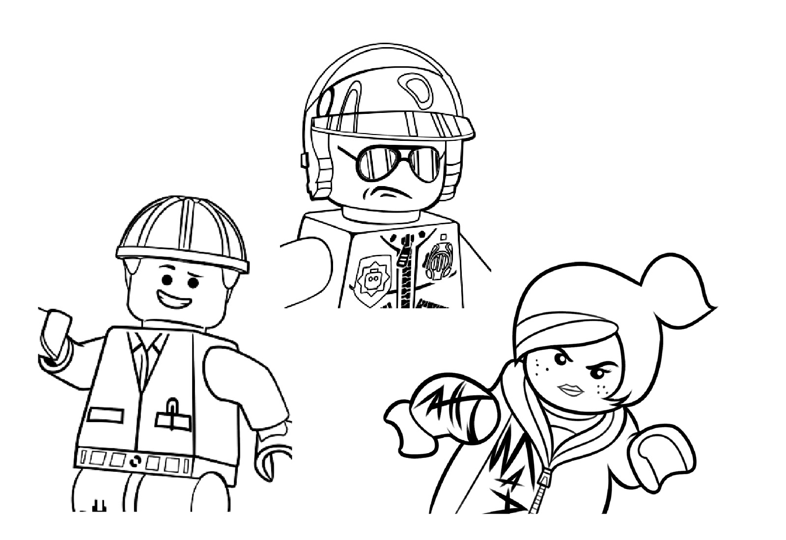 Montage of 3 characters from the Lego Movie, on a white background