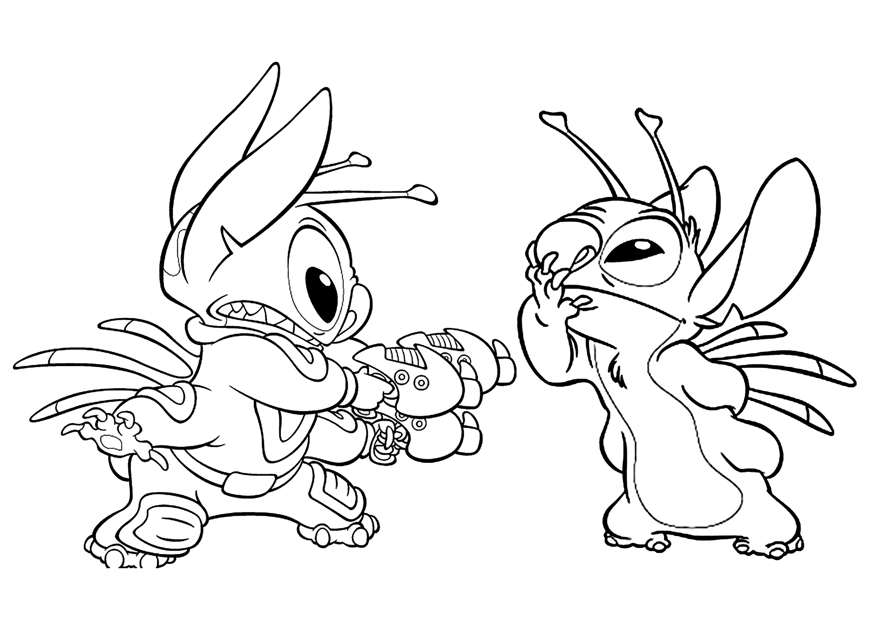 Stitch isn't afraid of Leroy Leroy and Stitch Coloring Pages