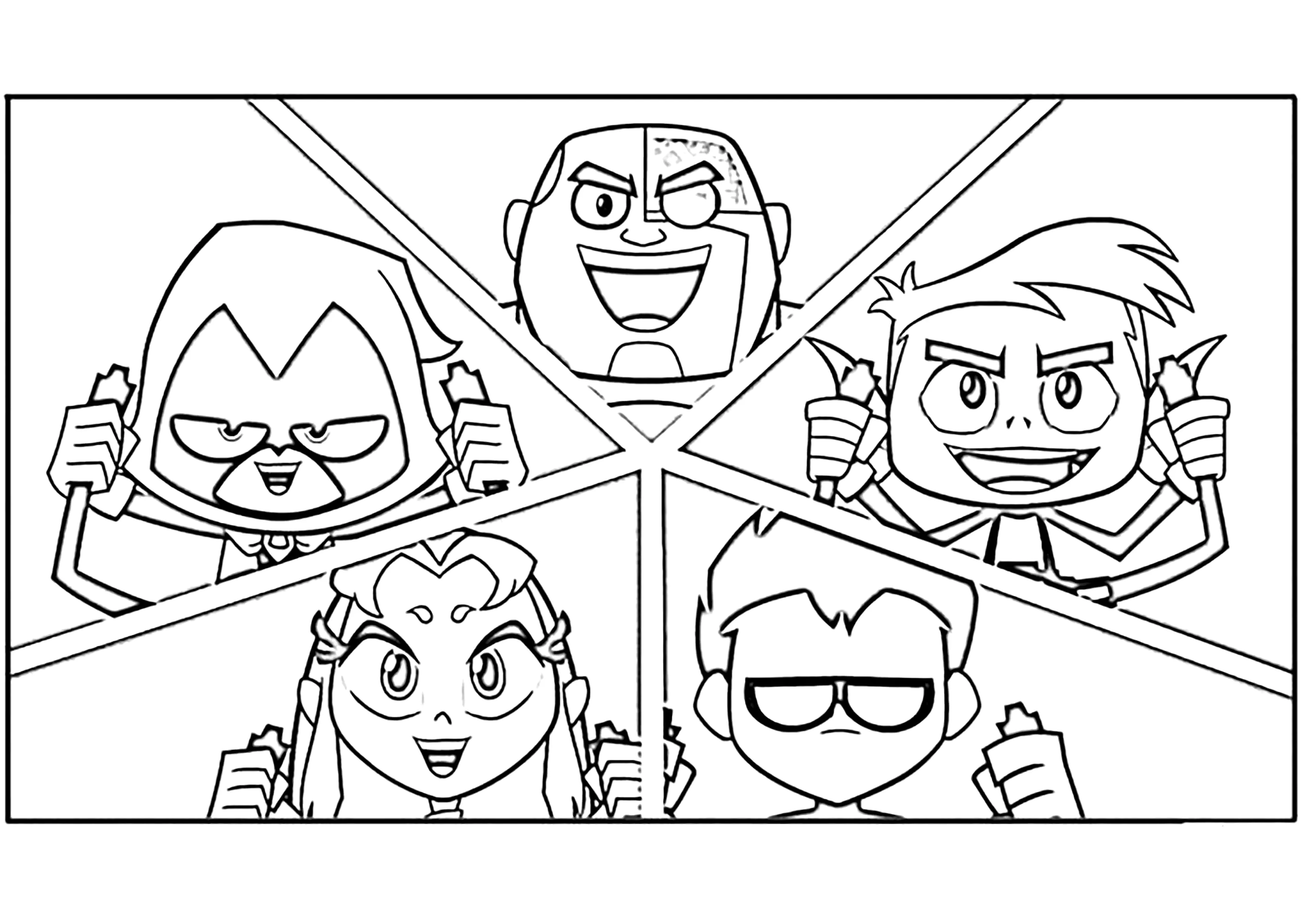 Teen Titans: 5 characters (Printable Coloring Page for Kids)