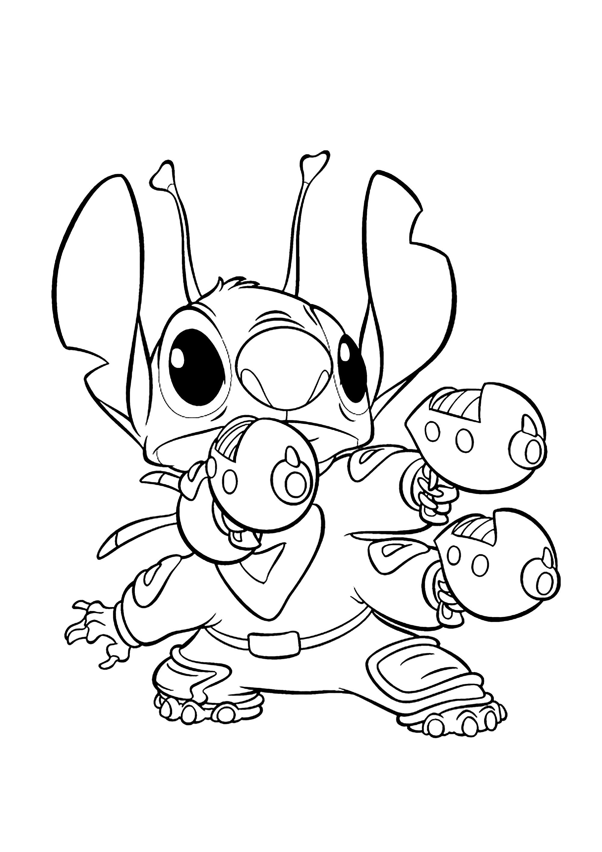 Stitch and his guns - Lilo and Stitch Kids Coloring Pages