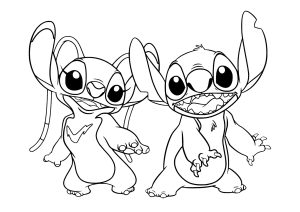 Printable Coloring Page for Kids : A little dance by Stich and his girlfriend Angel