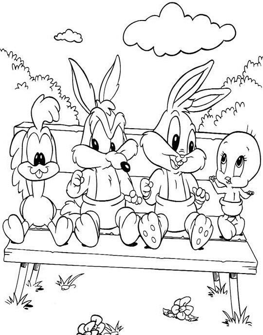 Tiny Toons coloring on a bench!