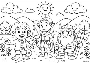 Lord of the Rings heroes in cartoon mode (Coloring Page)
