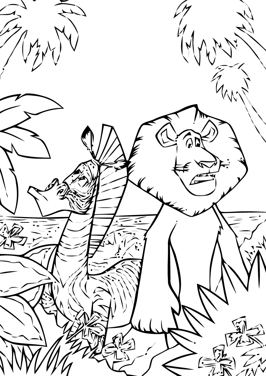 Alex the lion and Marty the zebra to color