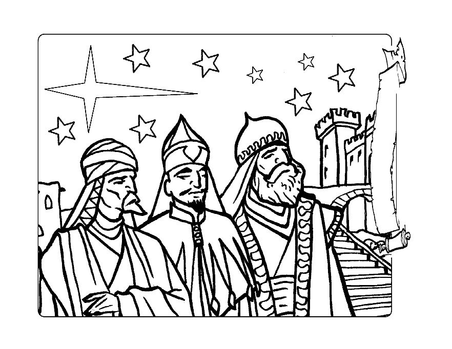 Free coloring pages of the Three Wise Men