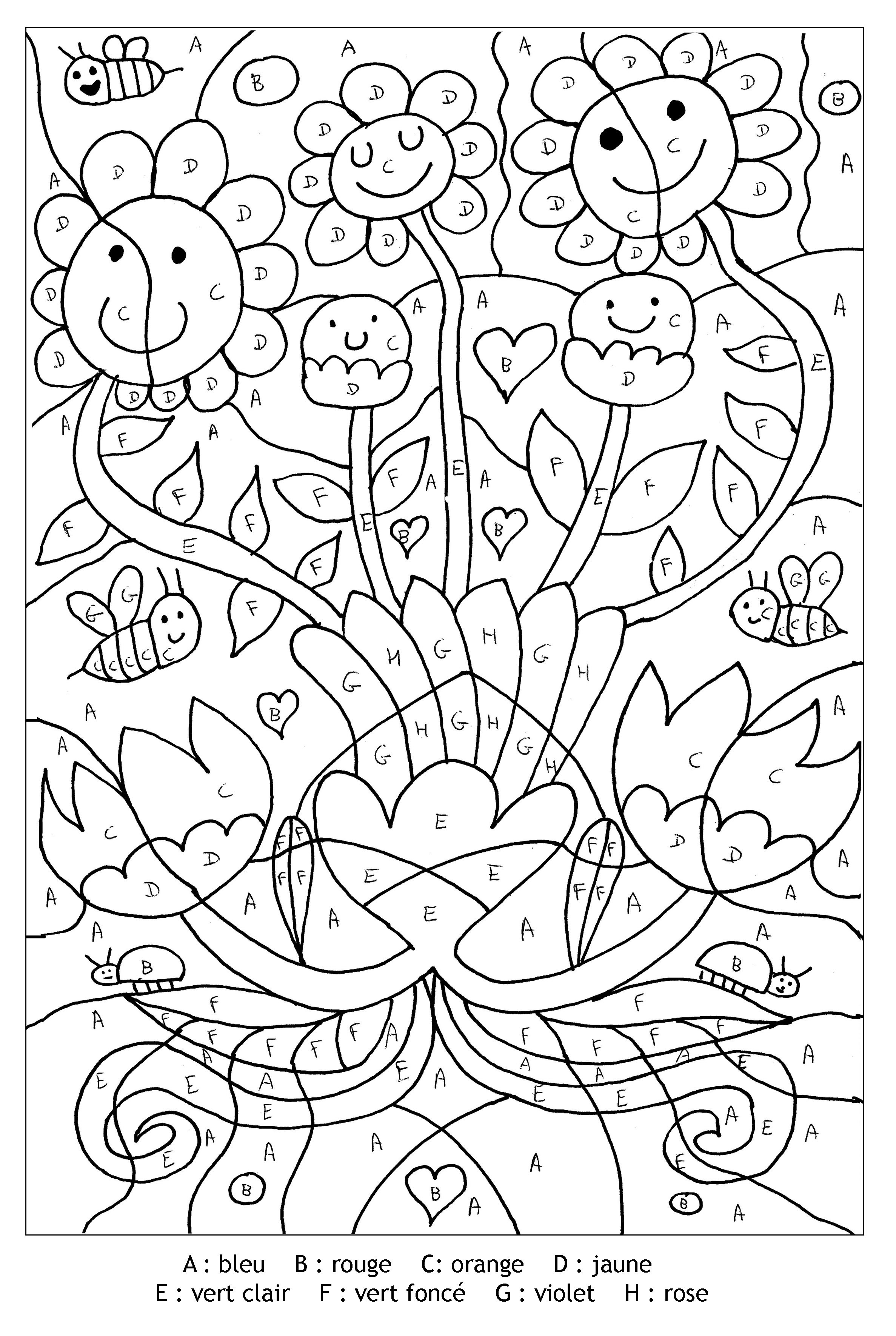 Magic Coloring coloring page with few details for kids : cute flowers