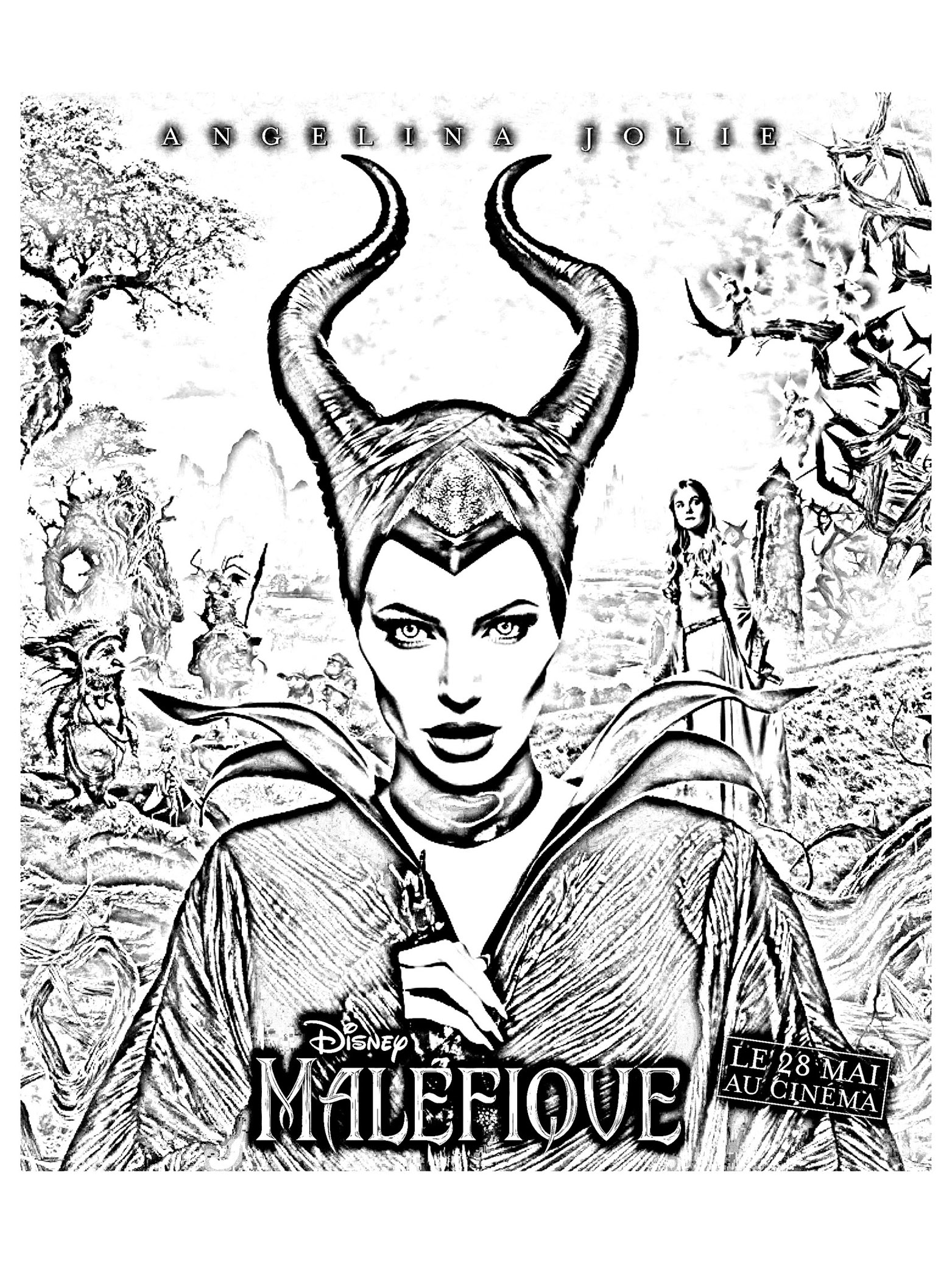 Coloring from the movie poster of the Disney movie Maleficent