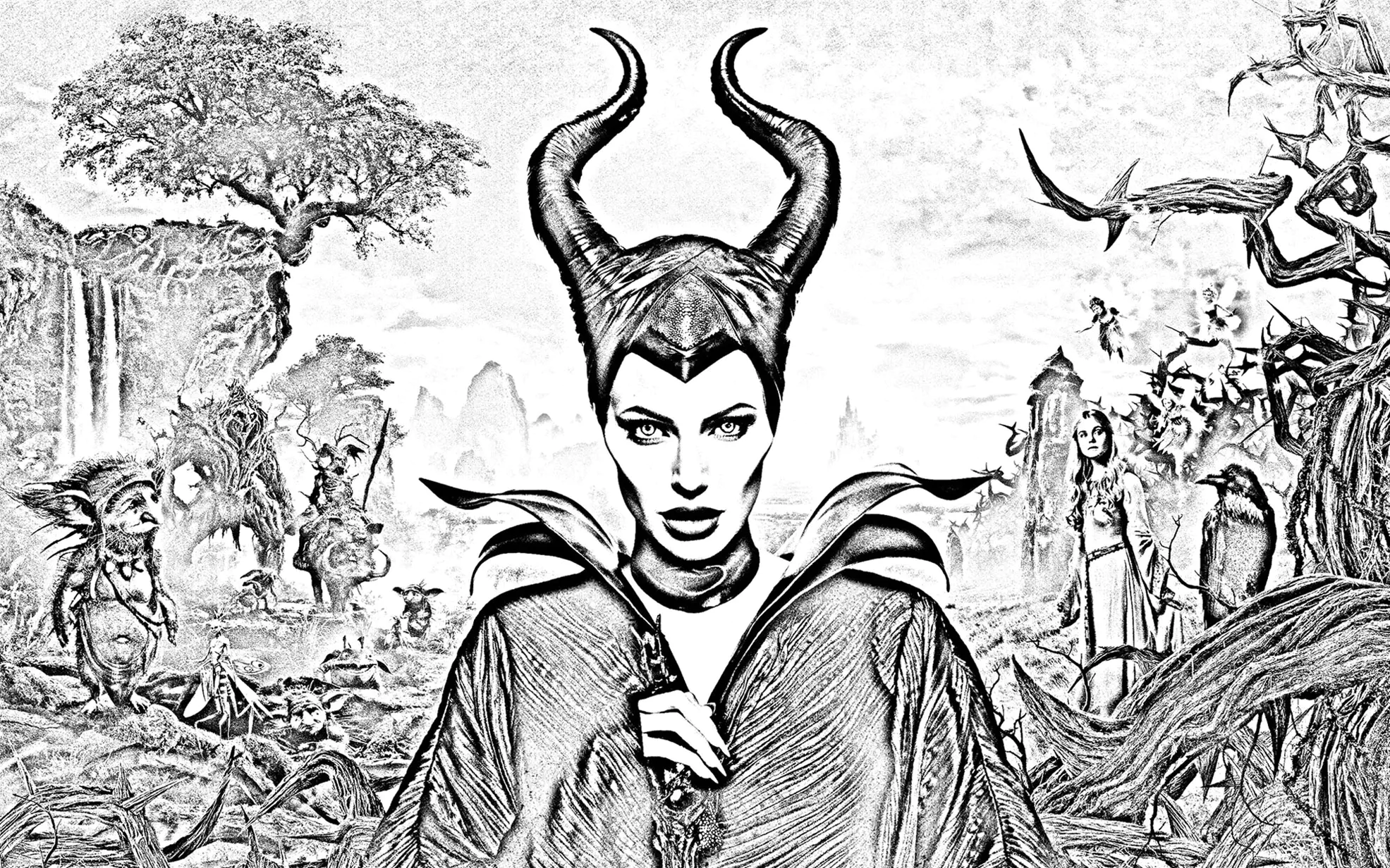 Colouring page of Maleficent (Sleeping Beauty) (Disney) to download (Printable Coloring Page for Kids)
