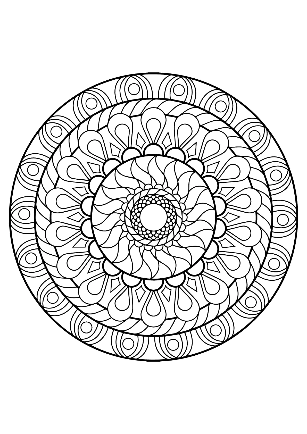 Mandala with 3 levels (Printable Coloring Page for Kids)