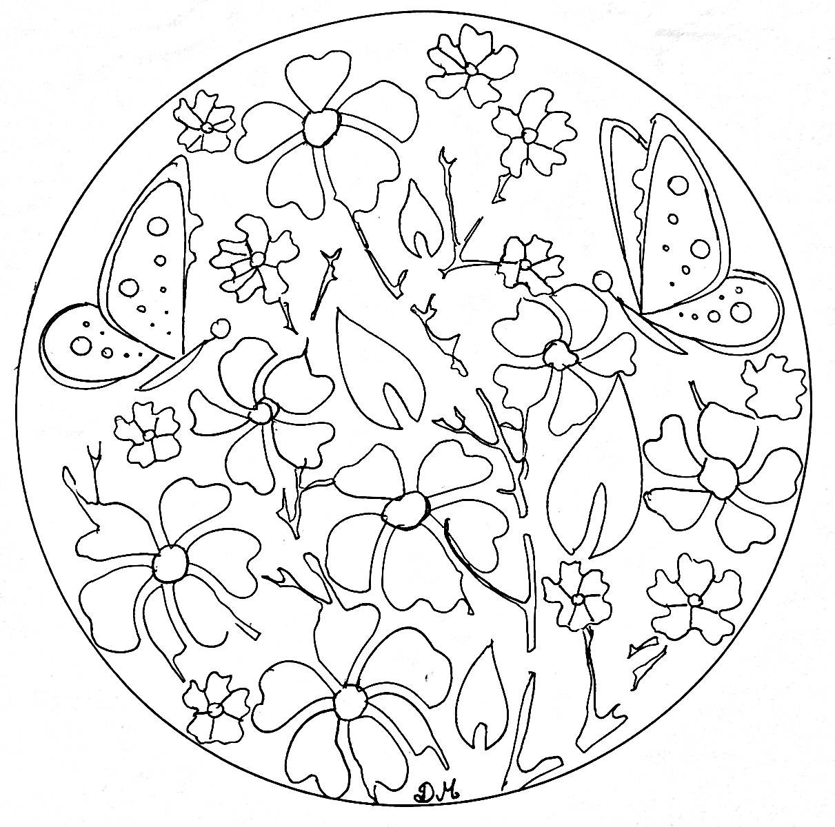 Mandala easy flowers butterflies