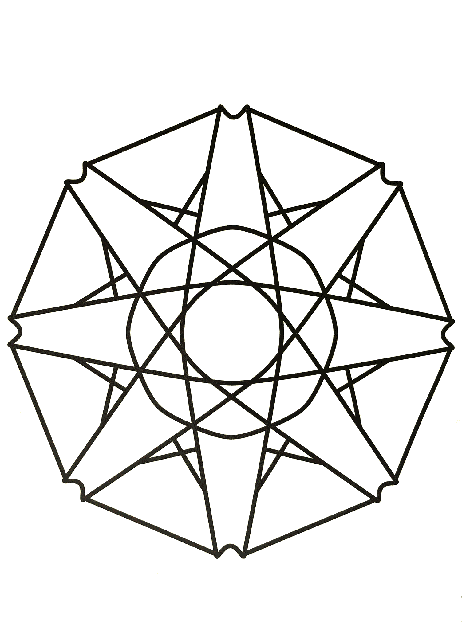 Mandala and simple geometric shapes (Printable Coloring Page for Kids)