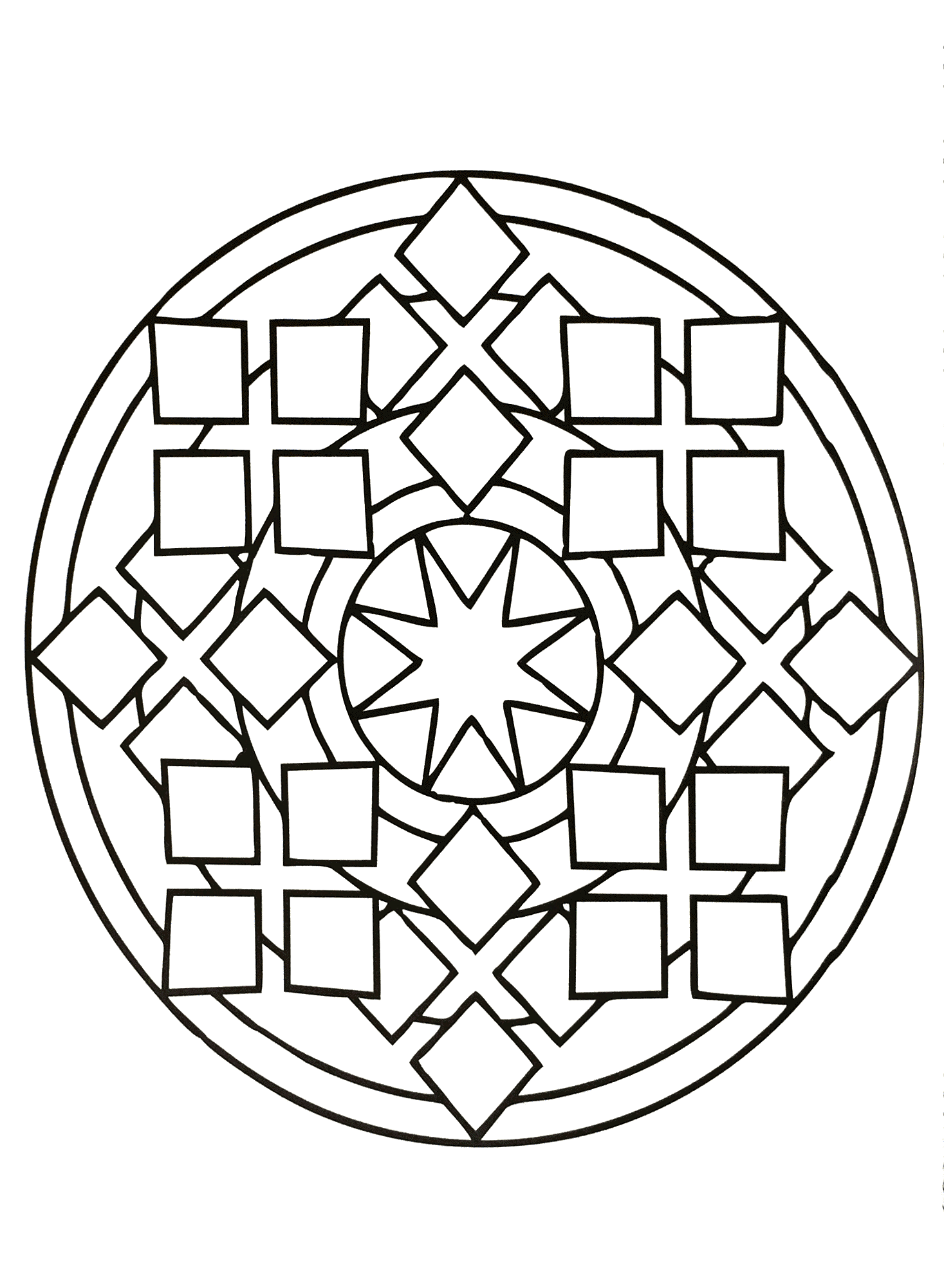 Mandala with star and squares (Printable Coloring Page for Kids)