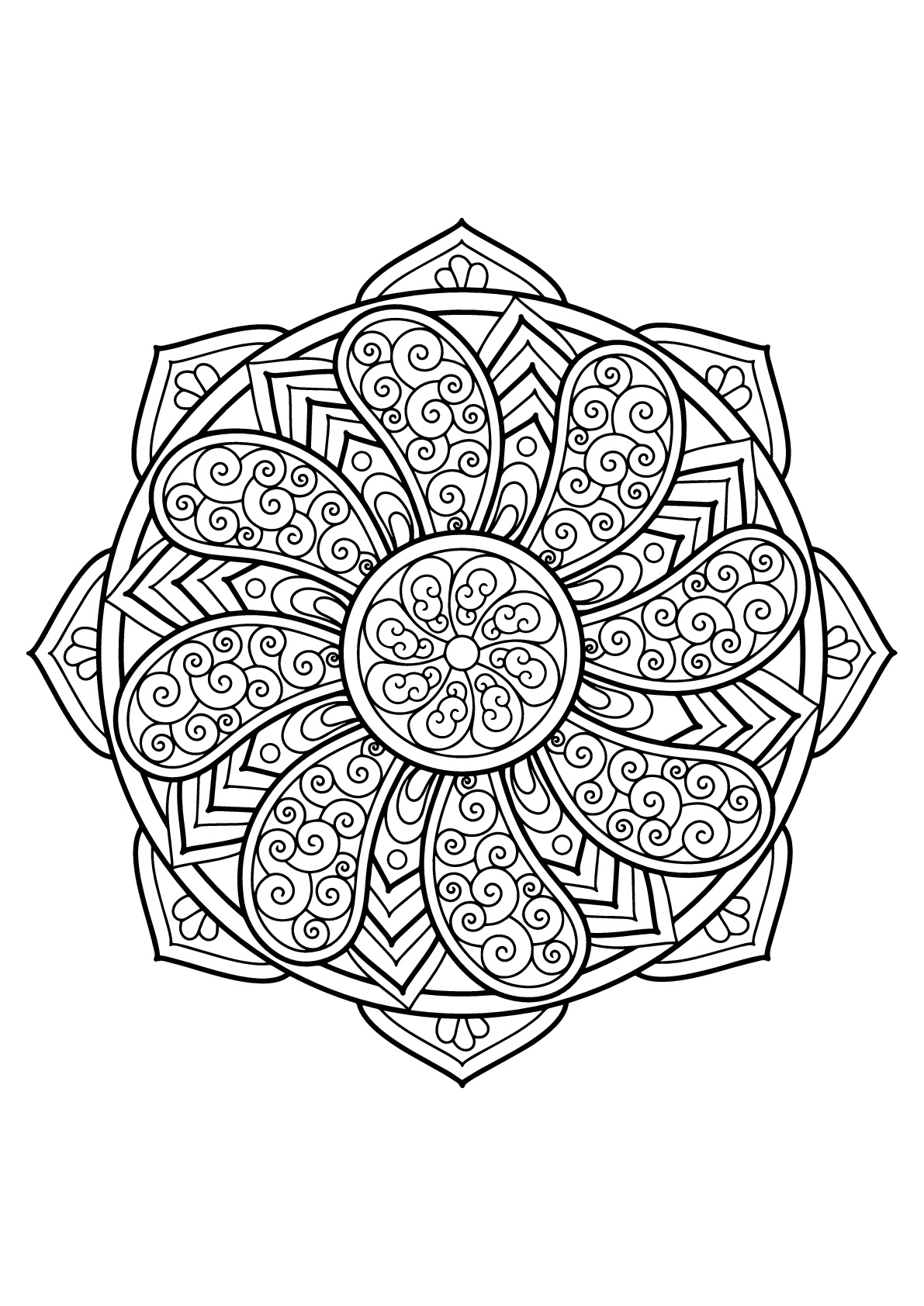 Complex mandala from a free coloring book
