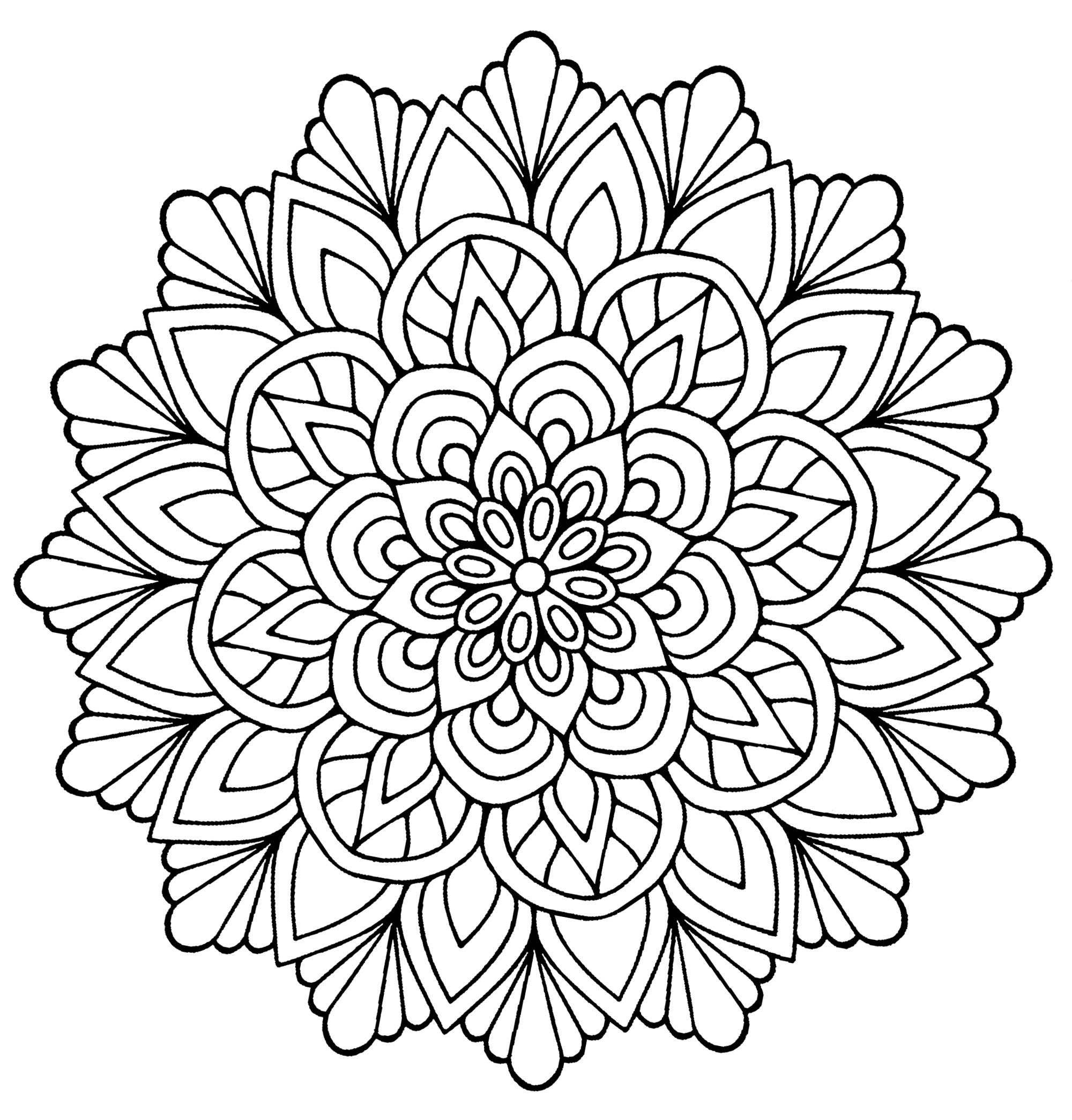 A beautiful Mandala to color, looking like a flower with leaves